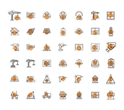 Construction and Engineering Line Icon Set for Industrial Design 库存插图