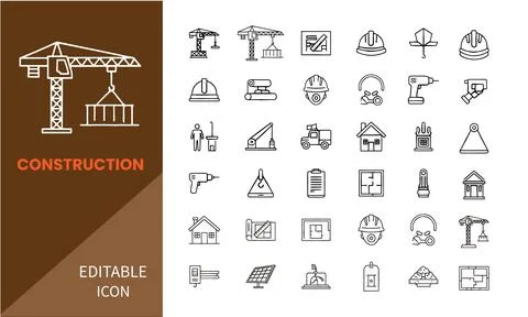 Construction and Engineering Line Icon Set for Industrial Design 库存插图