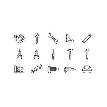 Construction and engineering tools collection with hard hat 库存插图