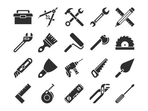 Construction and engineering tools silhouette vector icons Illustrazione stock