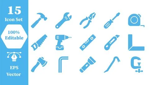 Construction and handyman tool vector icon collection with construction Stock Illustration