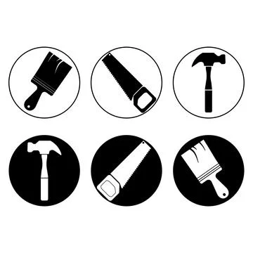 Construction and handyman tools vector icon set featuring dual style line a.. Stock Illustration