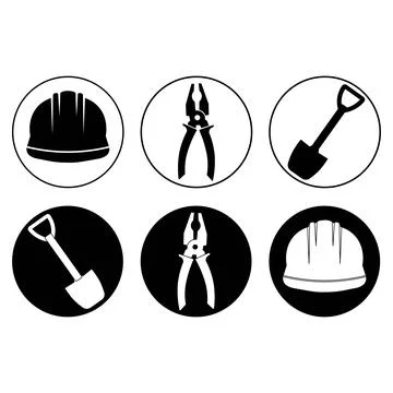 Construction and handyman tools vector icon set featuring dual style line a.. Stock Illustration