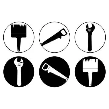 Construction and handyman tools vector icon set featuring dual style line a.. Stock Illustration