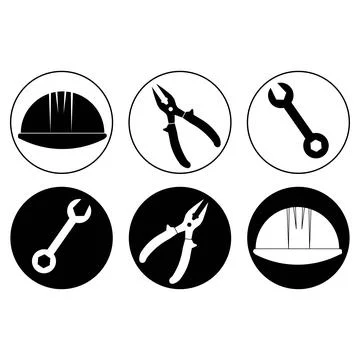 Construction and handyman tools vector icon set featuring dual style line a.. Stock Illustration