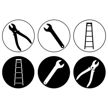 Construction and handyman tools vector icon set featuring dual style line a.. Stock Illustration