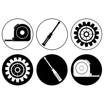 Construction and handyman tools vector icon set featuring dual style line a.. Stock Illustration