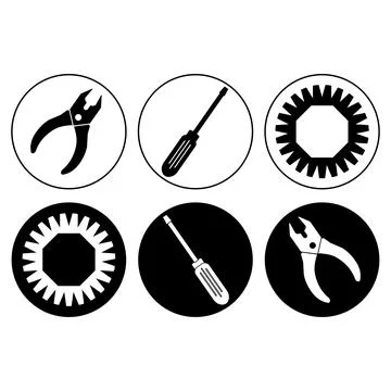 Construction and handyman tools vector icon set featuring dual style line a.. Stock Illustration