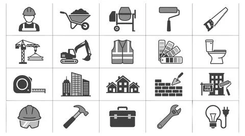 Construction and home improvement industry vector icon set collection Stock Illustration