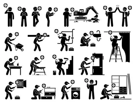 Construction and industrial worker using mobile app with smartphone. Vector a Illustrazione stock