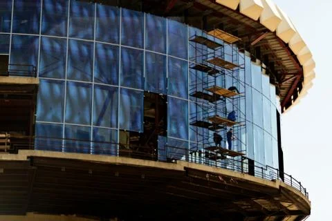 Construction and installation work at height. Stock Photos