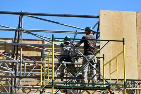 Construction and installation work at height. Stock Photos