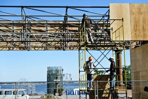 Construction and installation work at height. Stock Photos