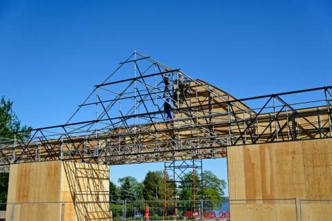 Construction and installation work at height. Stock Photos