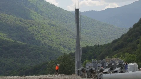 Construction and installation work, helicopter Stock Footage 73306913