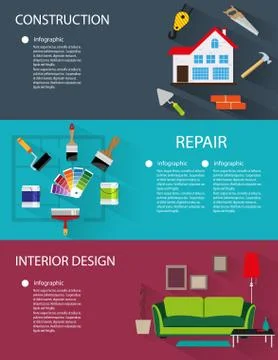 Construction and interior design banners 库存插图