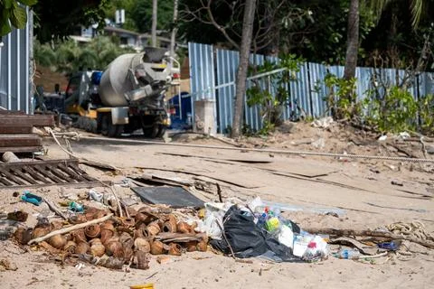 Construction and Mixed Waste Beside Ao Nang Beach Stock Photos