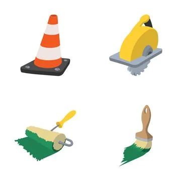Construction and painting tools isometric icon set Stock Illustration
