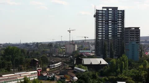 Construction and railway in town Stock Footage 11862799