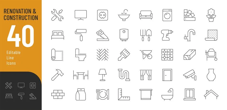 Construction and Renovation Line Editable Icons set. 스톡 일러스트