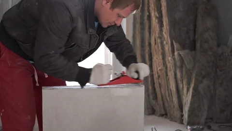 Construction and repair - installation of an interroom partition from tongue-and Stock Footage 106663295