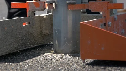 Construction and Repair of Roads. Taking Asphalt for Verification Stock Footage 96389718