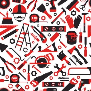 Construction and repair tools seamless pattern wallpaper. Carpentry flat surface Illustrazione stock
