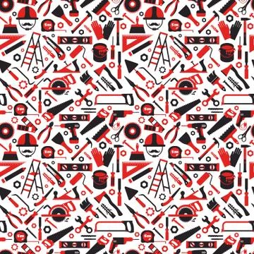 Construction and repair tools seamless pattern wallpaper. Carpentry flat surface Stock Illustration