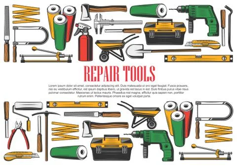 Construction and repair tools, vector Illustrazione stock