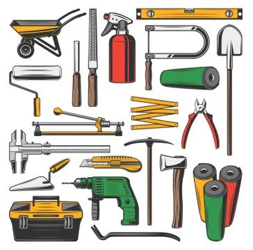 Construction and repair work tools, equipment Stock Illustration