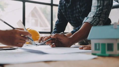Construction and structure concept of engineer working drawing on blueprint.. Stock Footage 236848362