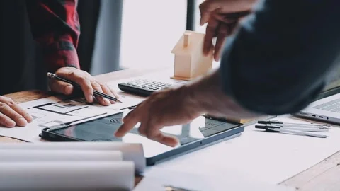 Construction and structure concept of engineer working drawing on blueprint.. Stock Footage 248542147