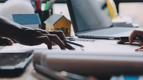 Construction and structure concept of engineer working drawing on blueprint.. Stock Footage 248542818