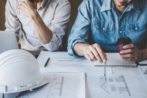 Construction and structure concept of Engineer or architect meeting for proje Stock Photos