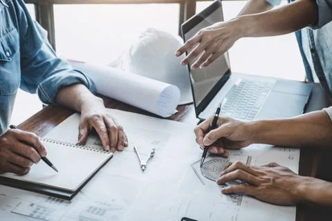 Construction and structure concept of Engineer or architect meeting for proje Stock Photos