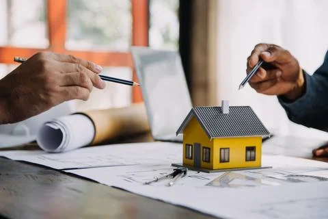 Construction and structure concept of engineer working drawing on blueprint.. Stock-Fotos