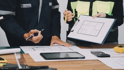 Construction and structure of Engineer or architect meeting for project wor.. Stock Footage 333275615
