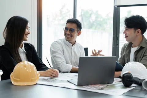 Construction and structure of Engineer or architect meeting for project working Stock Photos