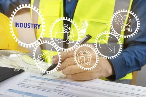 Construction and system engineers sit in their offices and check budgets an.. Illustrazione stock