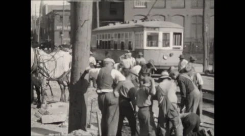 Construction and Trolley 1926 Video stock 56161665