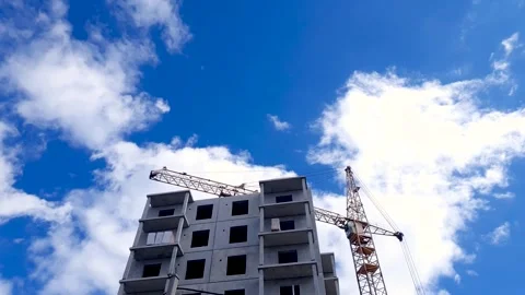 Construction of apartment building from concrete, monolithic slabs. Stock Footage 281653259