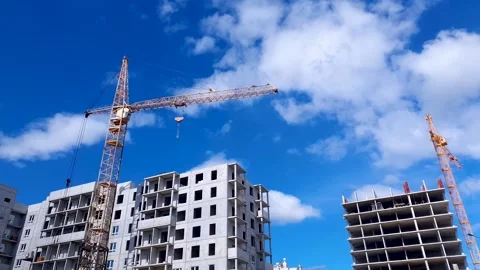 Construction of apartment building from concrete, monolithic slab,industrial Stock Footage 281653345
