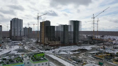 Construction of an apartment building, smooth flying around with a drone Stock Footage 127164198