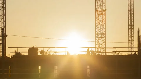 Construction of an apartment building at sunset Stock-Footage 88474234