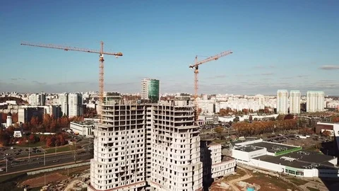 Construction of apartment building on the urban background. Stock Footage 81468846