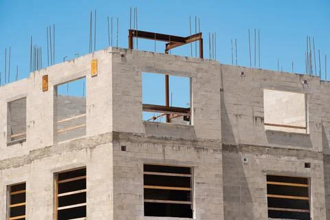 Construction of apartments from blocks big side wall Stock Photos