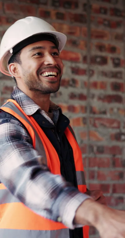 Construction, architect and shaking hands with man for partnership, deal or Stock Footage 336221488