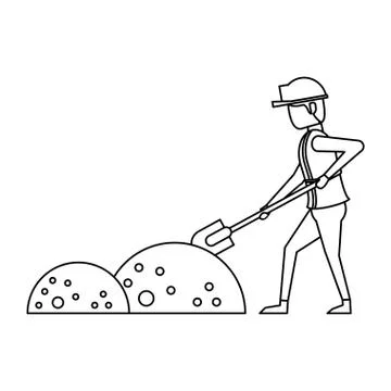 Construction architectural engineering work cartoon in black and white Stock Illustration