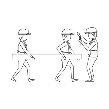 Construction architectural engineering work cartoon in black and white Stock Illustration