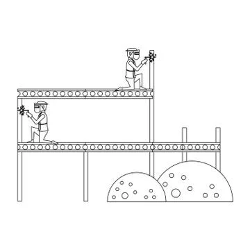 Construction architectural engineering work cartoon in black and white Stock Illustration